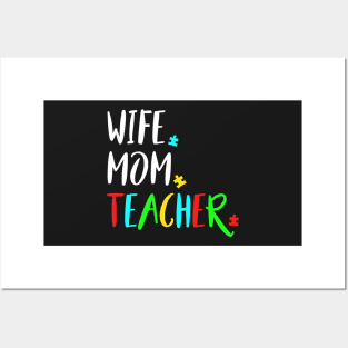 Wife Mom Autism Teacher Design For Special Education Posters and Art